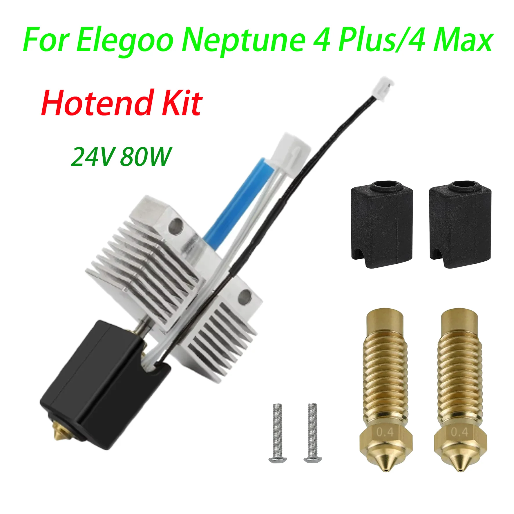 Фото Комплект хотэнда ELEGOO Neptune 4 Plus Max: латунный нагревательный блок 24В 80Вт с термистором, высокоскоростная экструдерная головка, аксессуары для 3D-принтеров