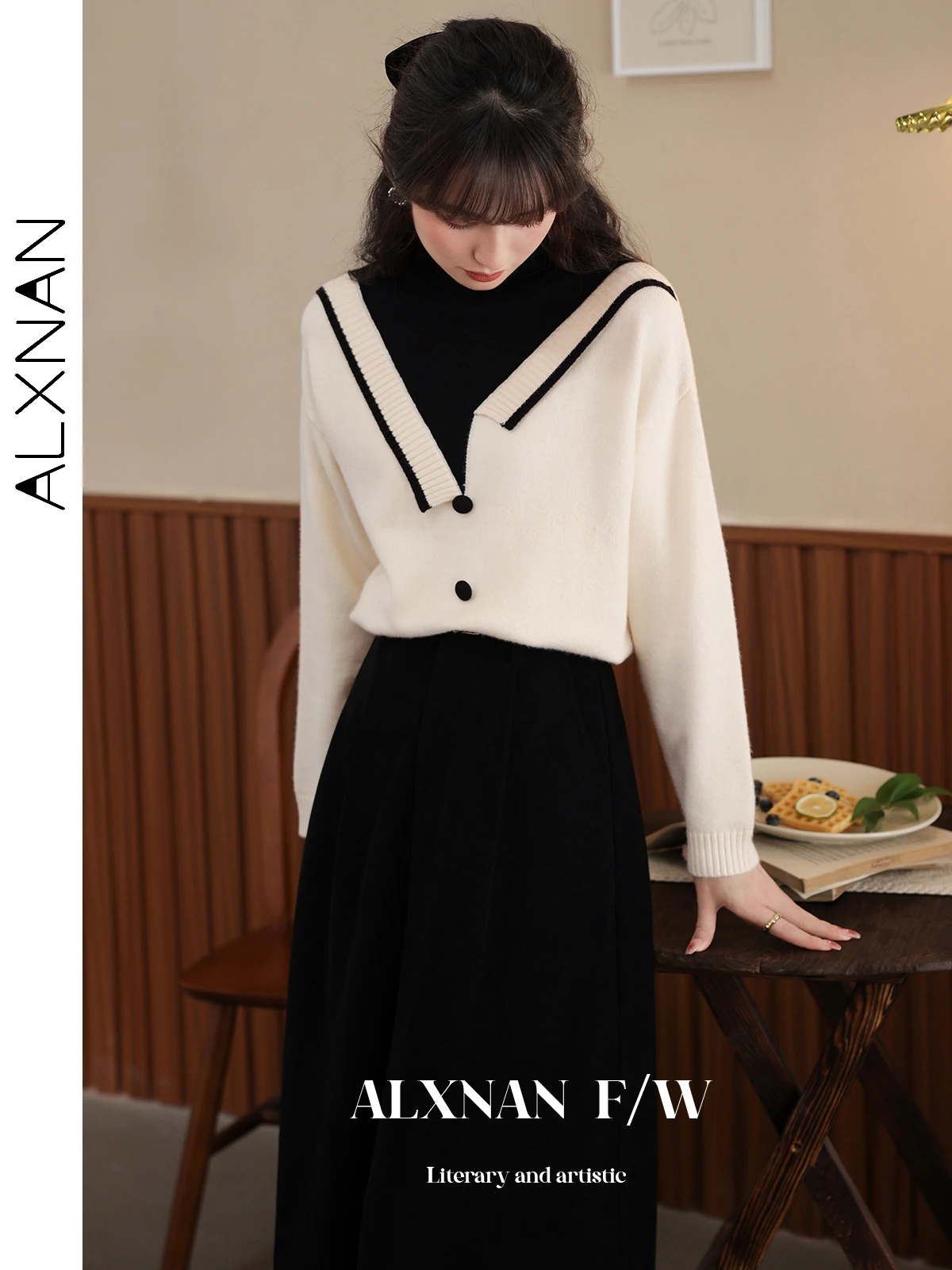 ALXNAN поддельные вязаные свитера из 2 предметов с полувысоким воротником джемперы