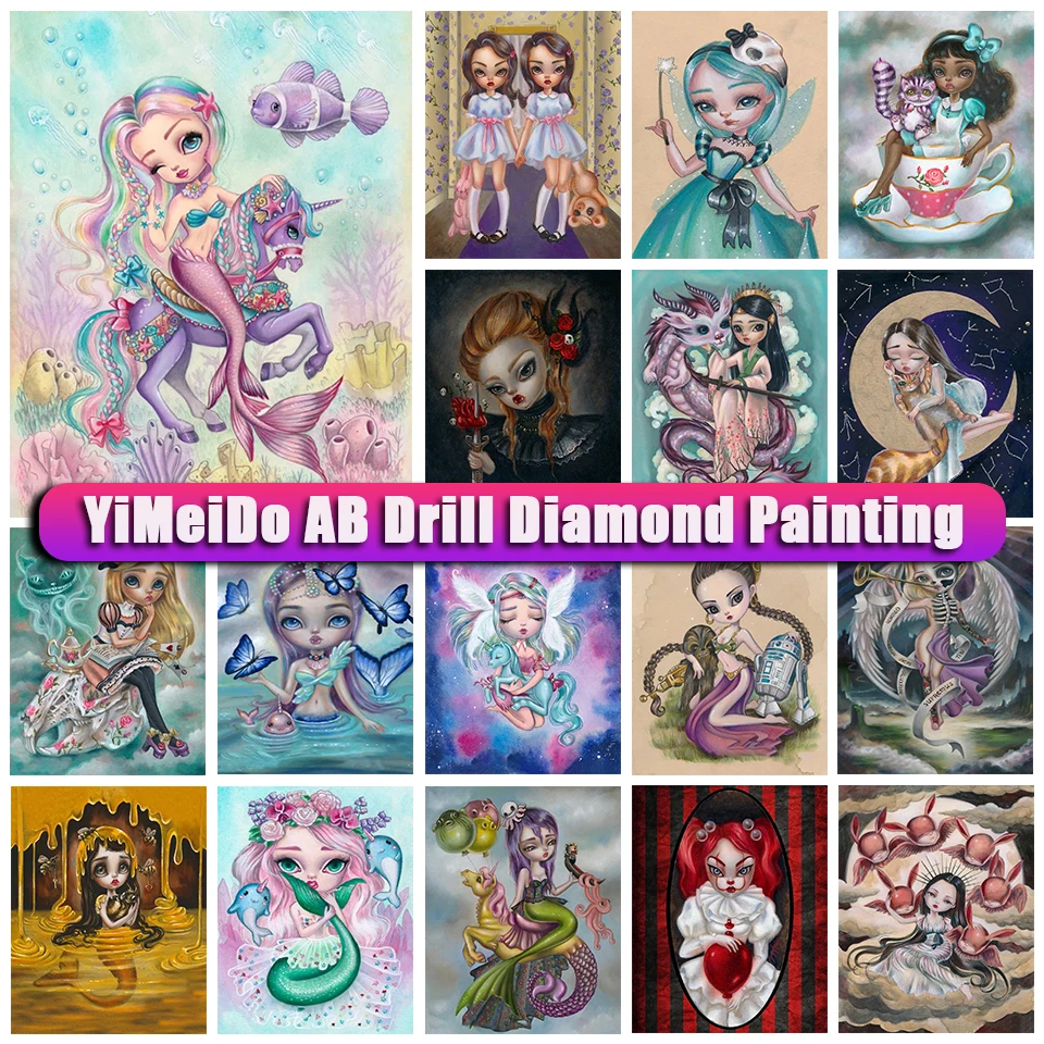 

YiMeido AB Diamond Painting Big Eyes Girl Picture Cross Stitch Kit 5D DIY Diamond Embroidery Mosaic Cartoon for Children Gifts