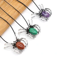 natural stone amethyst shell alloy spider pendant necklace for jewelry making diy necklace accessories charms gift party 50x60mm