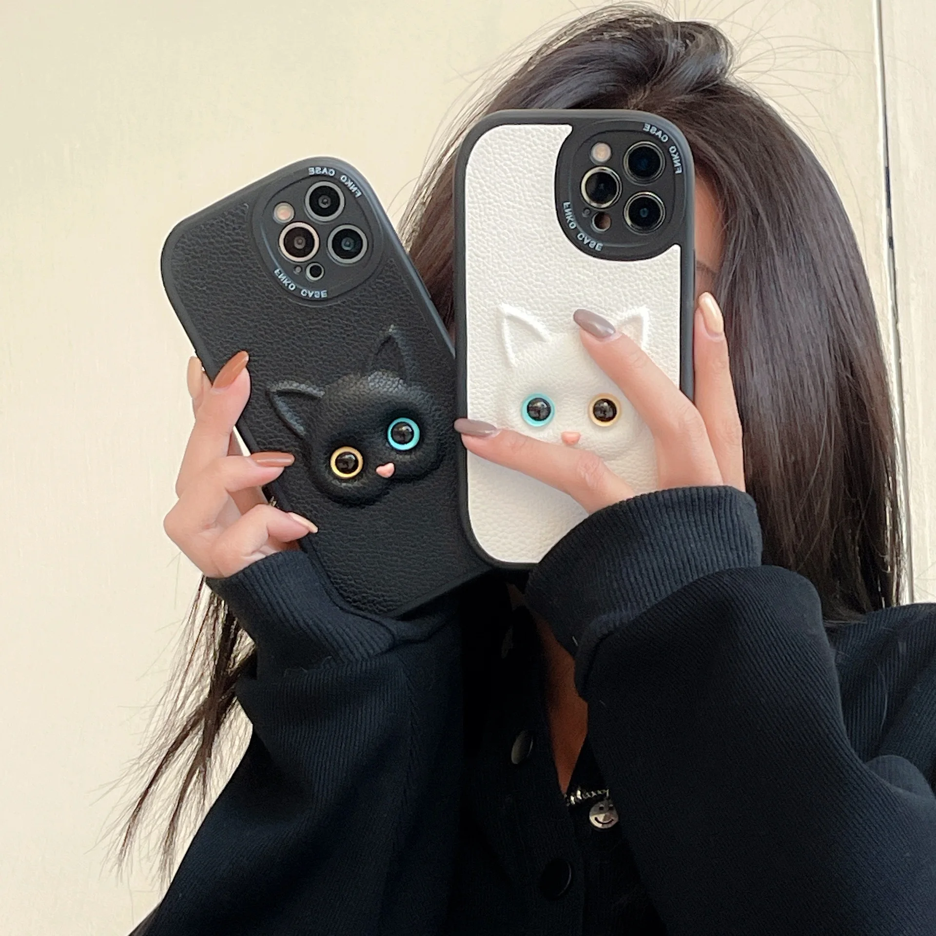 

Cute Cat Phone Case For iPhone 13 12 11 Pro Max X XR XS 7 8 Plus 12 13 Premium Leather Animal 3D Pattern High Grade Back Cover