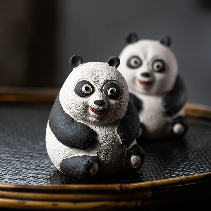 

1PC Purple Clay Panda Ceramic Animal Figurines Zisha Tea Pet Crafts Household Office Tea Accessories Car Decoration Toy