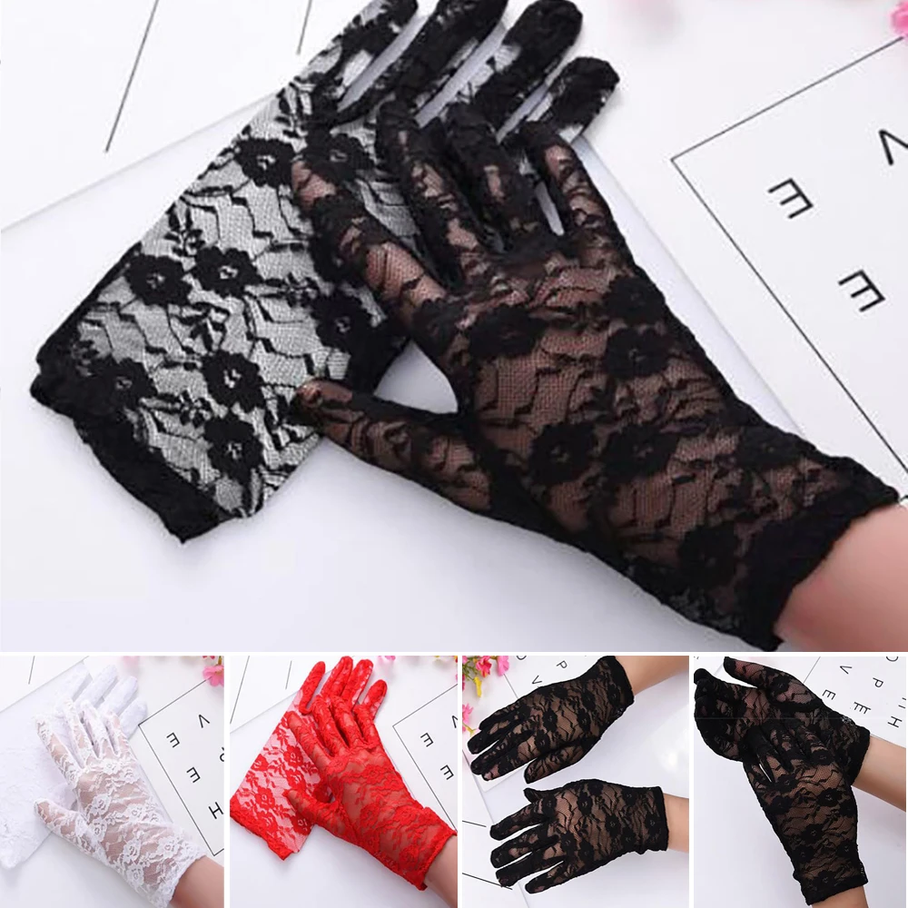 

1Pairs New Party Sexy Dress Gloves Women Lady Lace Mittens Accessories Sunscreen Summer Full Finger Girls Lace Fashion Gloves