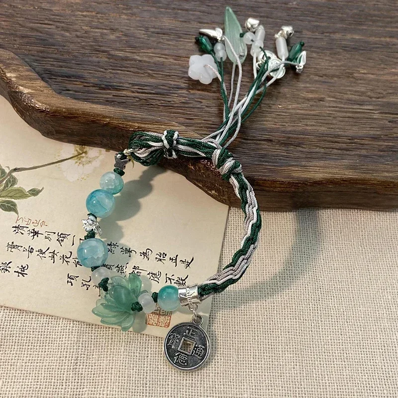 Длинные плетеные браслеты Hanfu в китайском стиле с кисточками лотоса для женщин