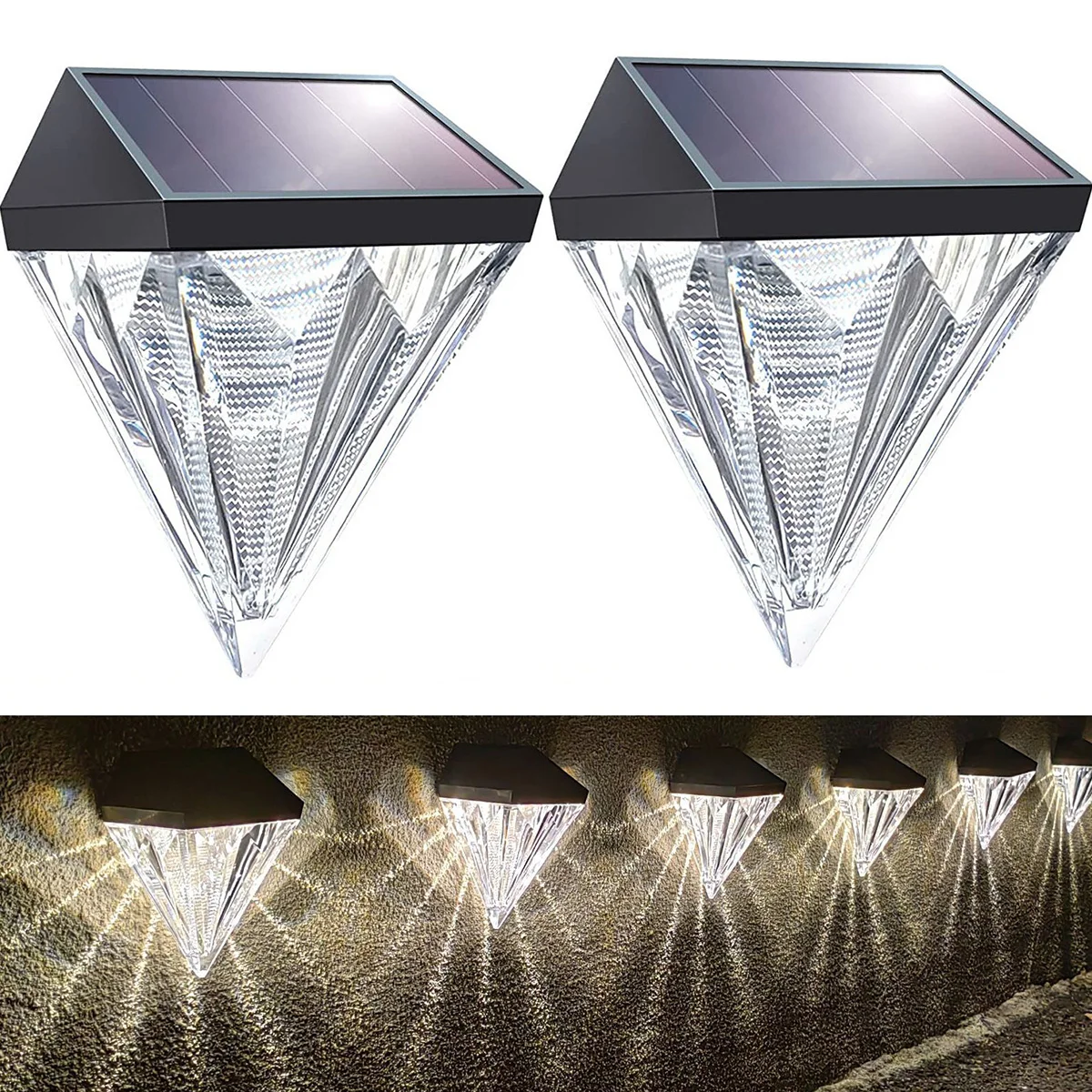 

2pcs Solar Wall Light Outdoor LED Solar Fence Light Solar Deck Light IP55 Waterproof Solar Step Light for Stairs Yard Garden