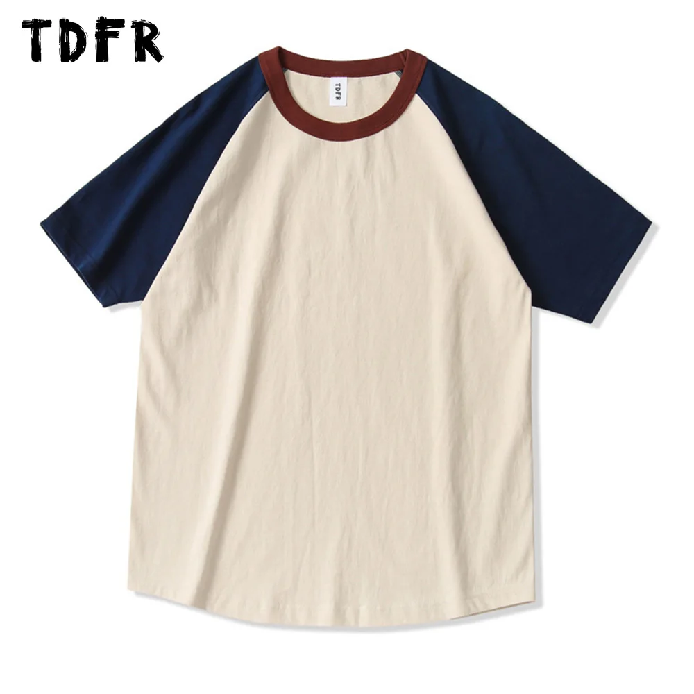 

Футболка мужская с коротким рукавом, Повседневная Свободная рубашка с контрастными панелями, с круглым вырезом, с рукавами реглан, уличная ...