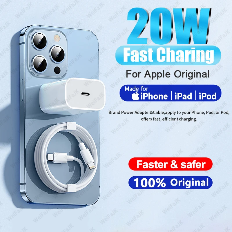 

Быстрое зарядное устройство Apple 20 Вт для Apple iPhone 13 12 11 Pro Max Mini X XS XR AirPods iPad Pro адаптер USB C к Lightning зарядному кабелю