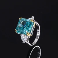 new fashion trend s925 silver inlaid 5a zircon ladies personality square closed color separation jewelry ring