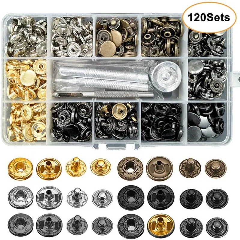 

Snap Fasteners Kit 12.5mm Metal Snap Buttons for Clothing Craft Bag Shoes Collar Belt Jeans Perfect Fit Adjust Button DIY Tailor