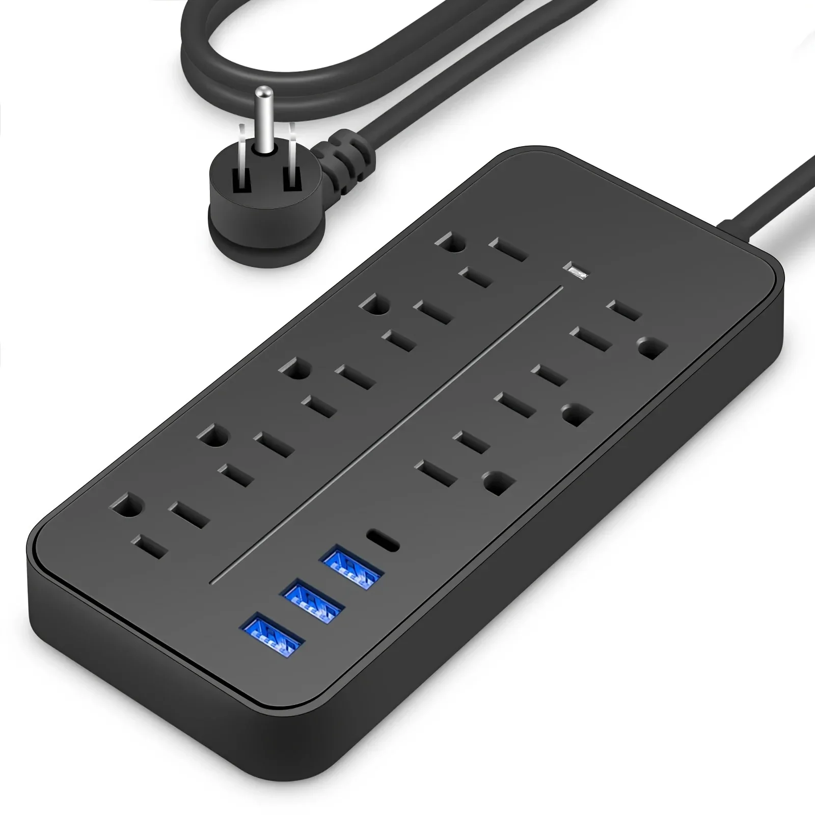 

Maximize Your Outlet Space - 8 AC Outlets Black Power Strip & Surge Protector For Home, Office, Kitchen, Garage & Dorms