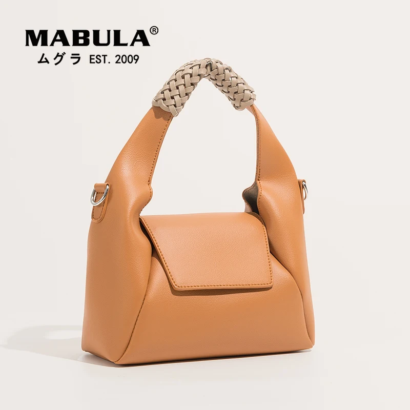 

MABULA Элегантная кожаная тканая женская сумка-портфель с верхней ручкой, брендовая стильная сумка через плечо с клапаном, 2022, модные сумки-тоу...