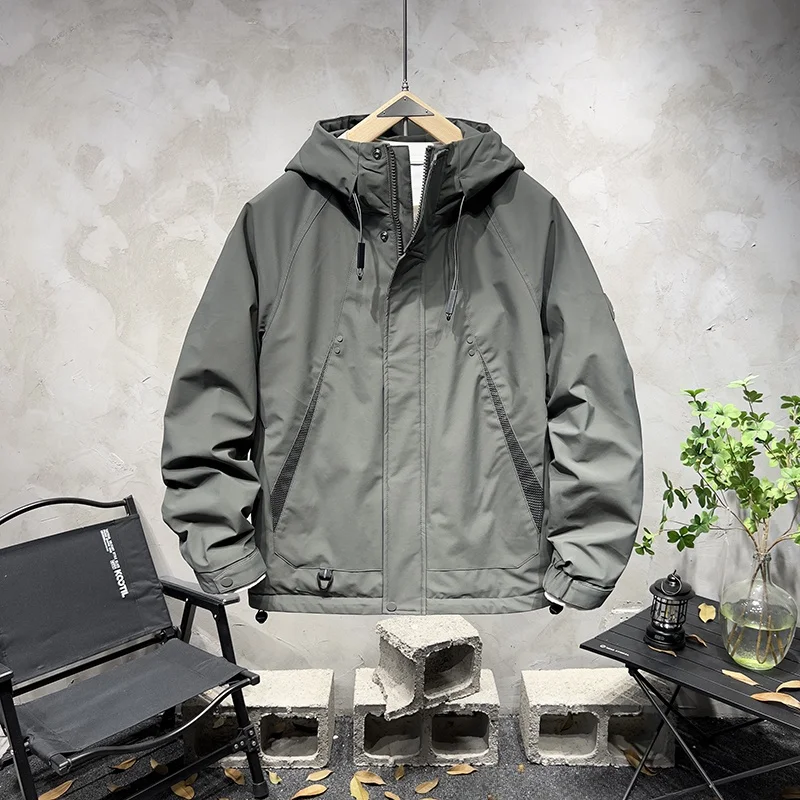 Осенне-зимнее корейское мужское пальто с капюшоном и длинными рукавами из двух