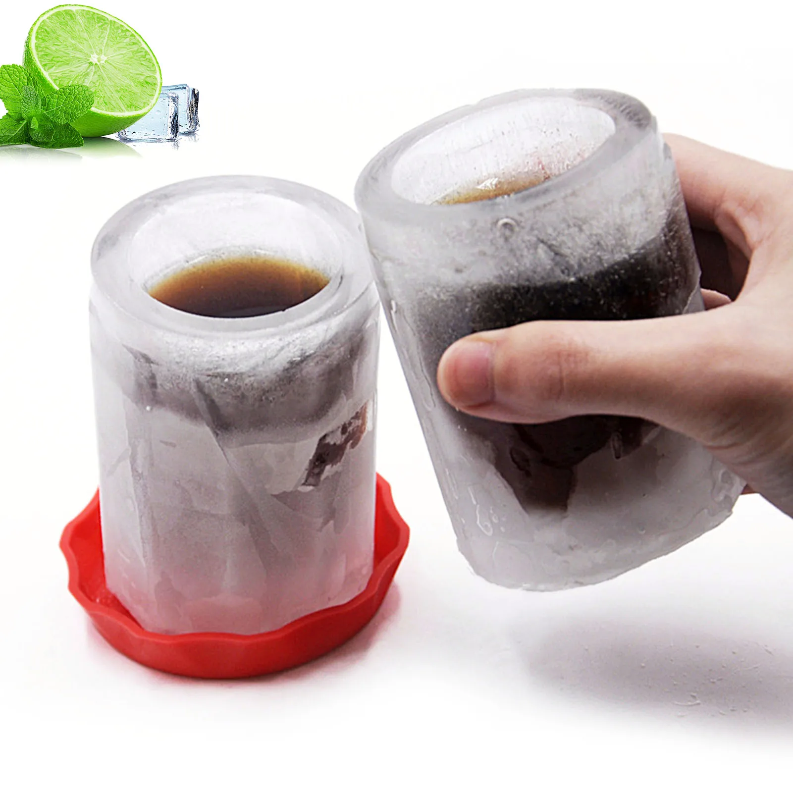 

Трафареты для льда с крышкой, Красный пищевой силикон, поднос для льда для кухни, дома, бара, большая чашка для льда с одним отверстием, E2S