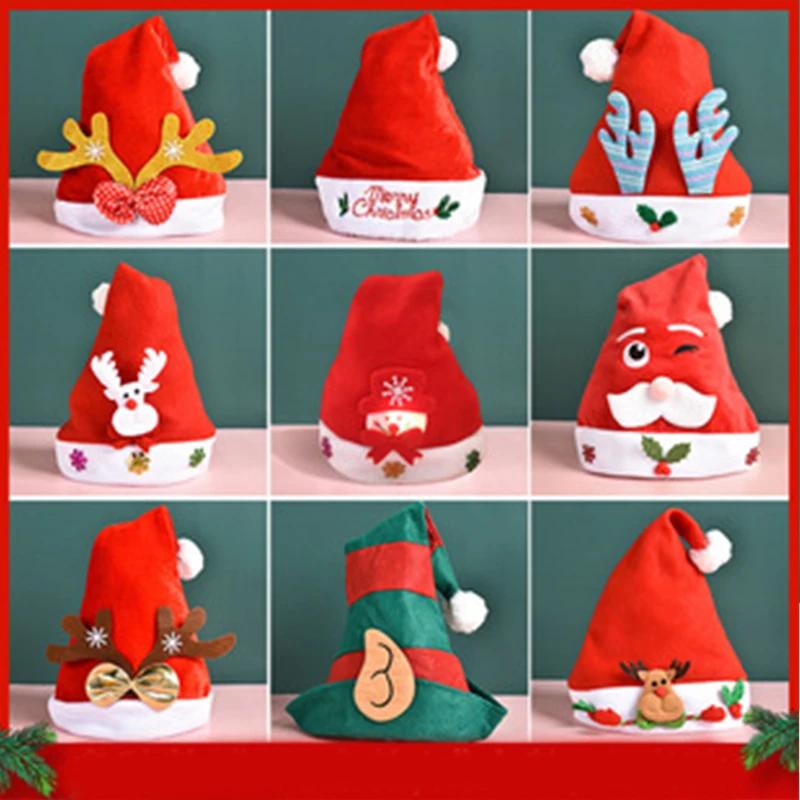 

New Year 2022 Christmas New Printed Santa Claus Hat Thicken Children's Mini Xmas Hat For Pet Merry Christmas Decor Gifts Happy