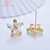 24614pcs 11mm 24k gold color plated flower with zircon stud earrings high quality diy jewelry making findings