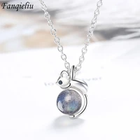 fanqieliu s925 stamp pendant necklace for woman new cute mouse crystal jewelry luxury gift girl fql20083
