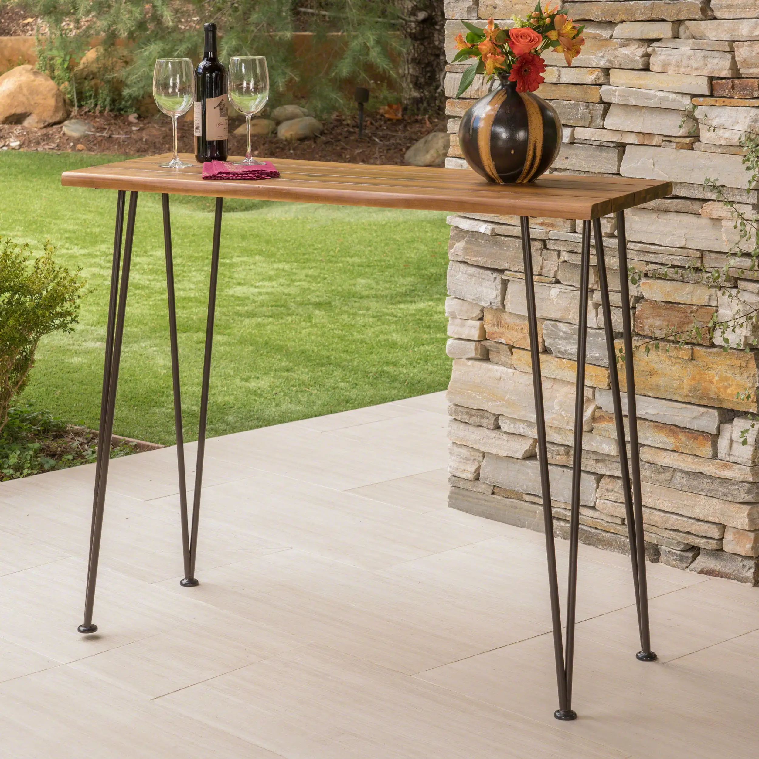 

Acacia Wood Bar Table Jacob Outdoor Industrial Teak Finish
