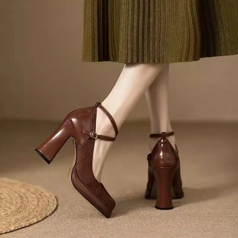 Туфли женские на блочном каблуке приталенные баскетбольная платформа Мэри Джейн