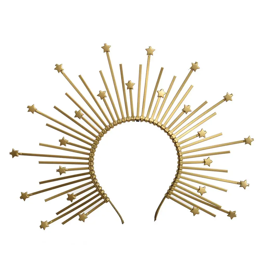 Богиня гало Корона Sunburst пластиковый Золотой Met Gala Ангел Спайк головной убор