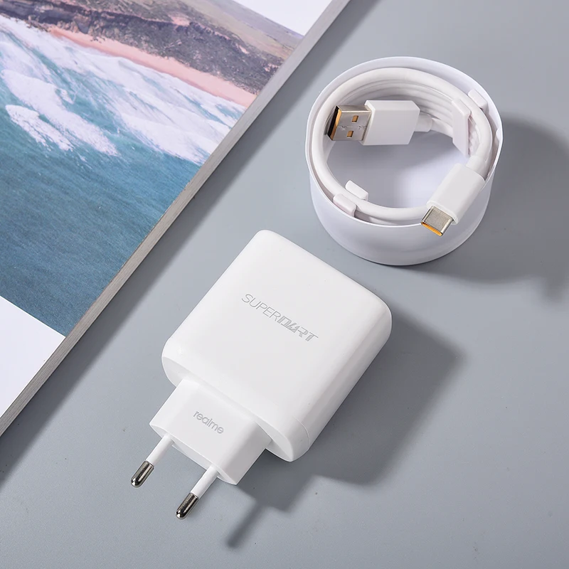 Оригинальное быстрое зарядное устройство Realme 65 Вт SuperDart, адаптер питания европейского стандарта 100 см, кабель Type-C для Realme 8 7 X50 X7 X9 Q2 GT2 Pro GT Neo2 Neo2T