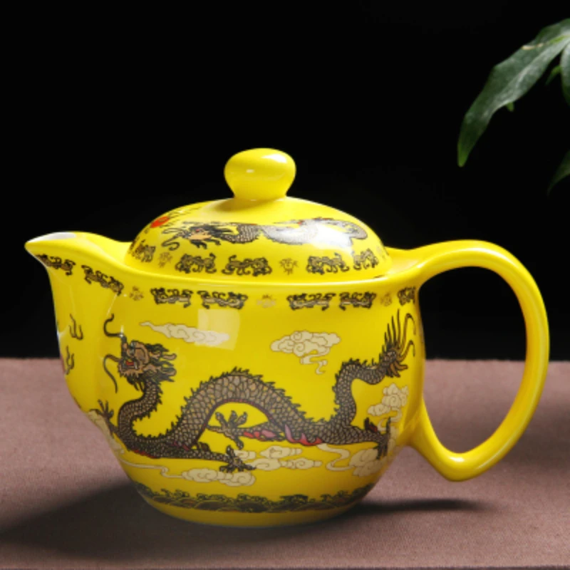 

Retro Chinese Kung Fu Ceramic Teapot with Strainer Handmade Dragon Flower Puer Tea Pot 350ml Porcelain Samovar Kungfu Teaware