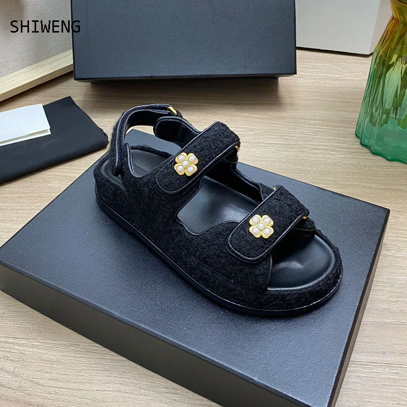 

2023 Summer New Thick Sole Sandals Women Magic Tape Flat Platform Beach Vacation Shoe Woman Height Increase Leisure Flats