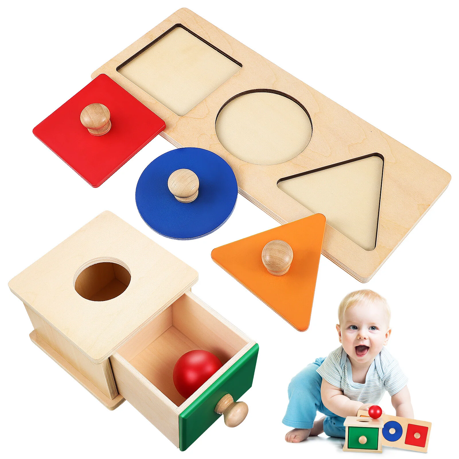 

Montessori Teaching Aids Wooden Box Toddler Toys Ball Toddlers Kids Cognitive Lotus Tree Object Permanence Baby