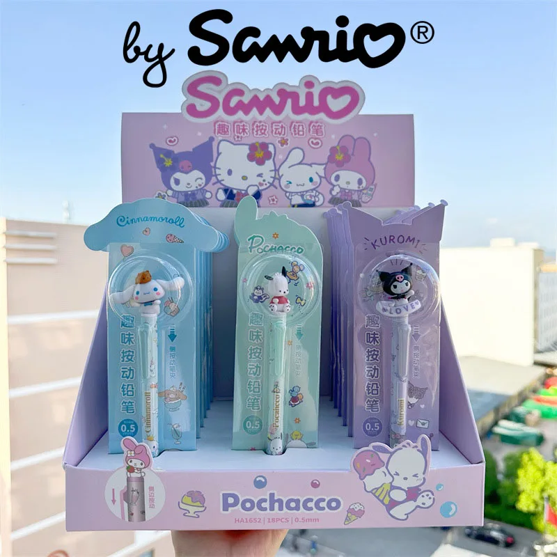 

18 шт./набор Sanrio Kuromi Cinnamoroll Pachacco Автоматические Технические школьные принадлежности аниме Kawaii милые студенты дети