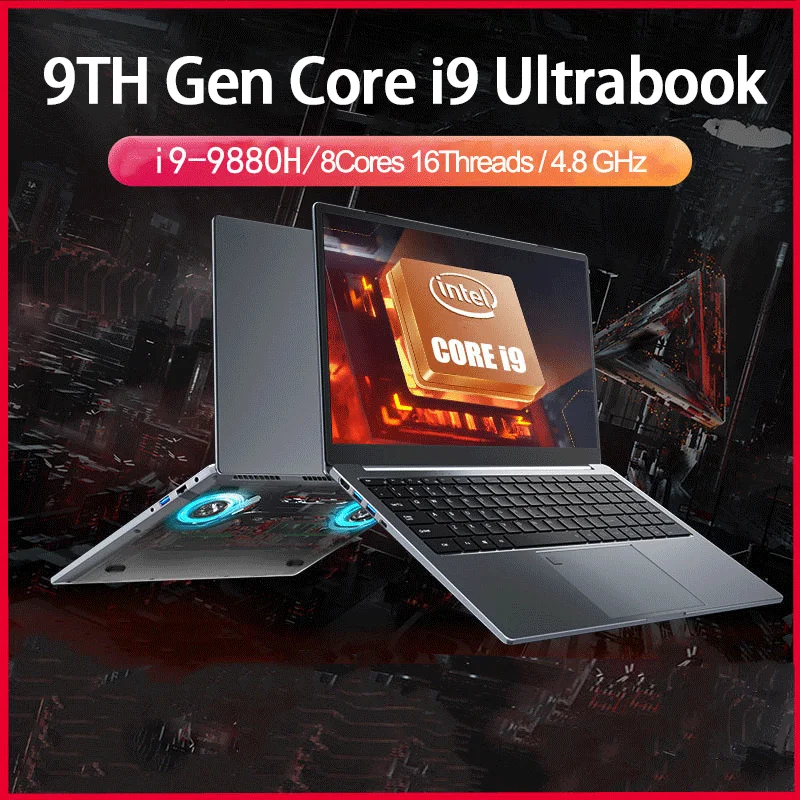 15.6 Inch Laptop Intel Core i9 9880H i7 9750H Windows10/11 Por 2*DDR4 2*M.2 SSD Ultrabook Computer Fingerprint Unlock WIFI5 BT