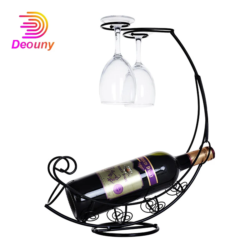 DEOUNY Creative Metal Pirate Ship Wine Bottle Rack Bar Home Stand Wine Glass Holder Bracket Display Stand Hanging Decor