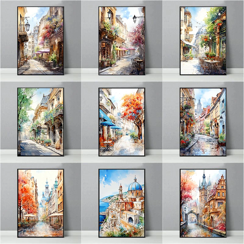 Санторини Сан-Марино Лондон европейский город путешествия акварельный постер