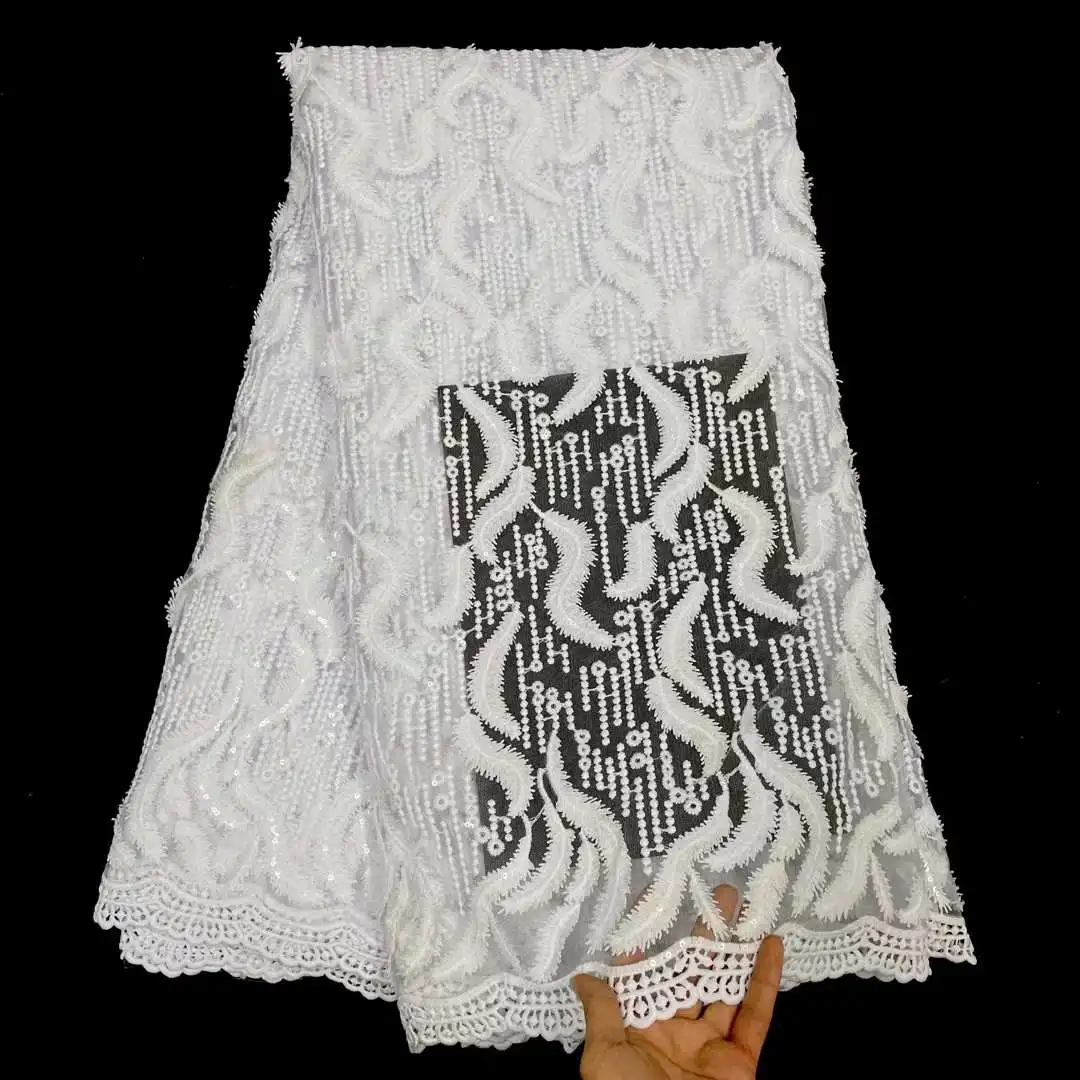 

White Sequins African French Net Lace Fabric 2022 High Quality Tulle Mesh Lace Bridal Nigerian Wedding Dress Lace For Woman