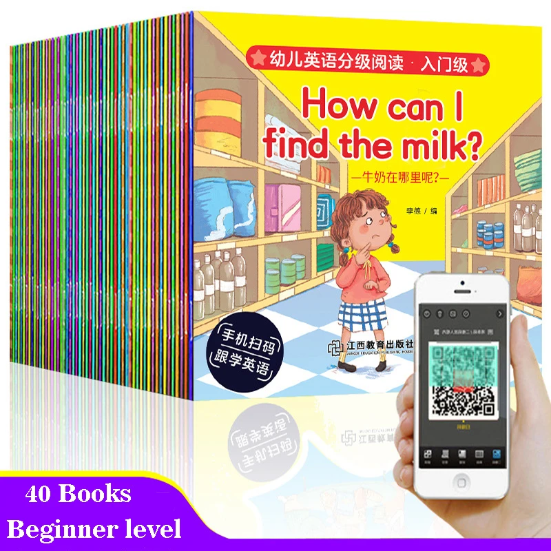 

40 Books/Set Picture Book Children Enlightenment Bedtime English Story Book Learn Words Tales Series Educational Graded Reading