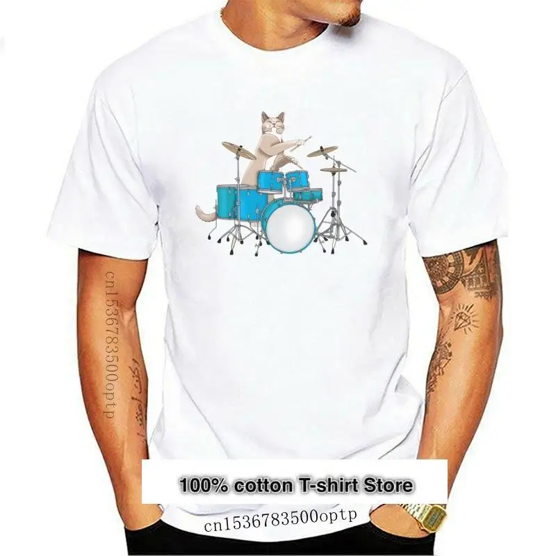 

Camiseta de gato jugando a los tambores para hombre y mujer, camisa para mujer