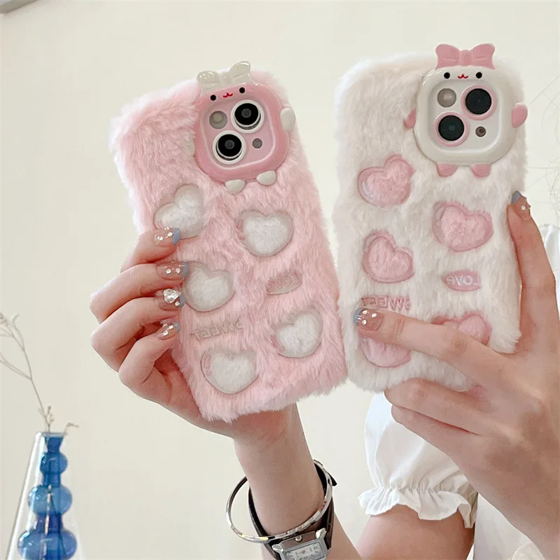 

Little Monster Plush Embroidered Phone Case Love for Iphone14Promax Apple 13Pro Phone Case 11/12 Autumn and Winter Iphone Case