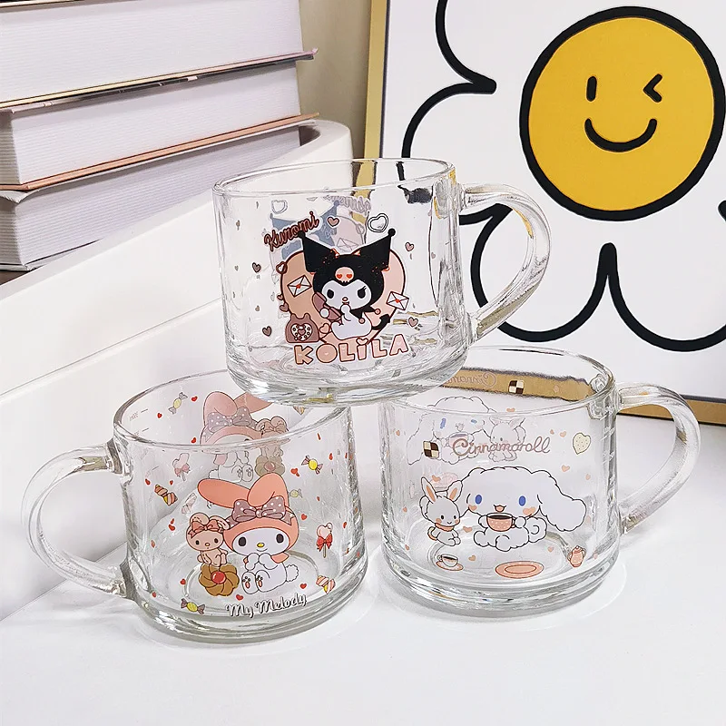 

Kawaii Sanrio Kuromi Cinnamoroll My Melody стеклянная чашка с милым аниме принтом летняя Y2K стильная домашняя чашка для молока и чая чашки для напитков со шкалой