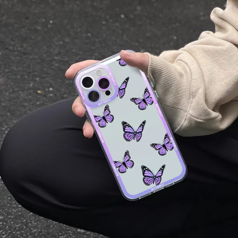 Colorful Butterfly Phone Case Phone Case For iPhone 11 12 Mini 13 14 Pro Max Transparent Shell