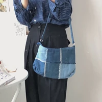 fashion ladies contrast color large shoulder bags vintage denim stitching women underarm bag female armpit bag handbags