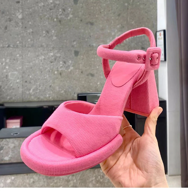 NEW 2023 Chunky High Heel Women's Sandals Platform Ankle Strap Buckle Sandals European Fashion Party Sandals Spring Summe images - 6