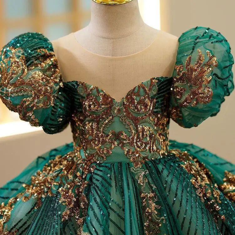 

Платье принцессы для выступления на пианино, свадебное платье подружки невесты с цветочными оборками, со шлейфом, детское платье с вышивкой и аппликацией, P72