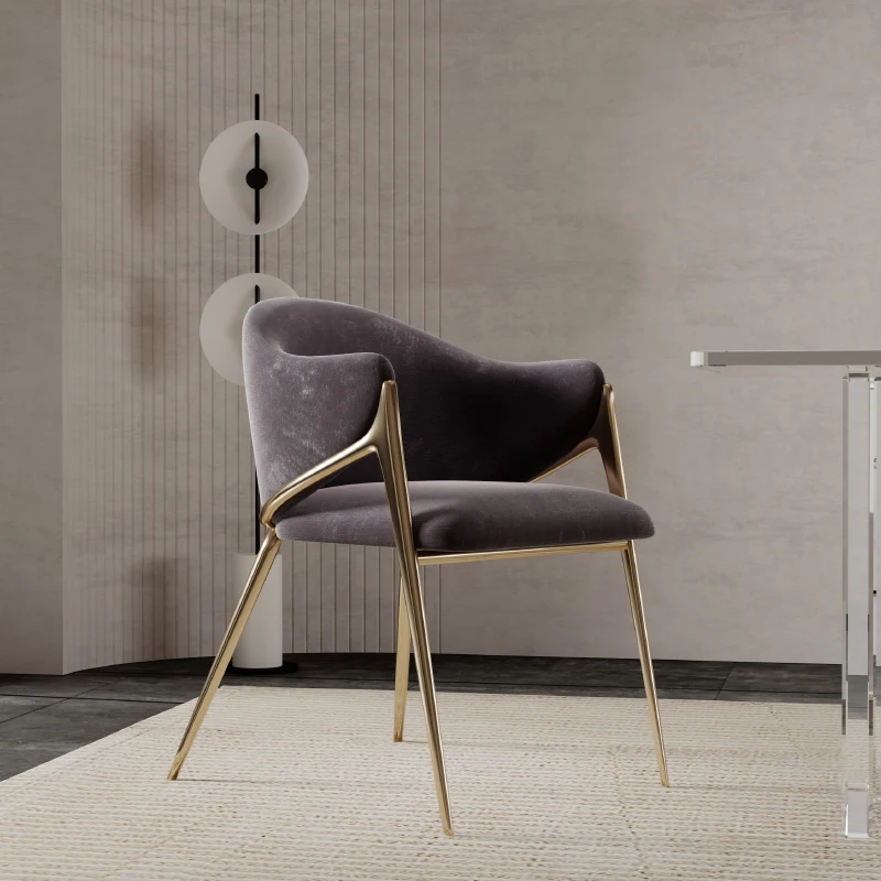 

Italian Light Luxury Lamb Fleece Chair with Backrest Household Modern Simple Dining Chair Leisure Senior Sense of Dressing Chair