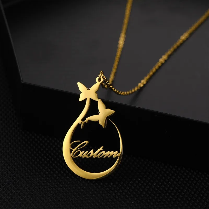 

Custom Stainless Steel Name Necklaces for Women Customized Personalized Butterfly Necklace Nameplate Pendant Jewelry