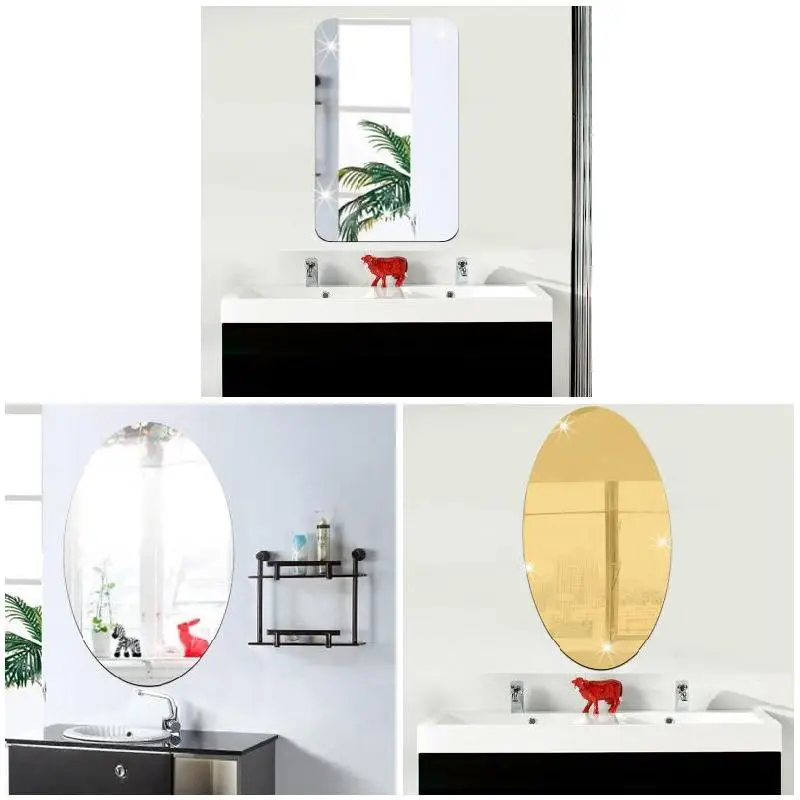 

New Mirror Wall Sticker Oval Rectangle Self Adhesive Room Decor Stick On Art Decor for Bathroom Eapejos Decorativos