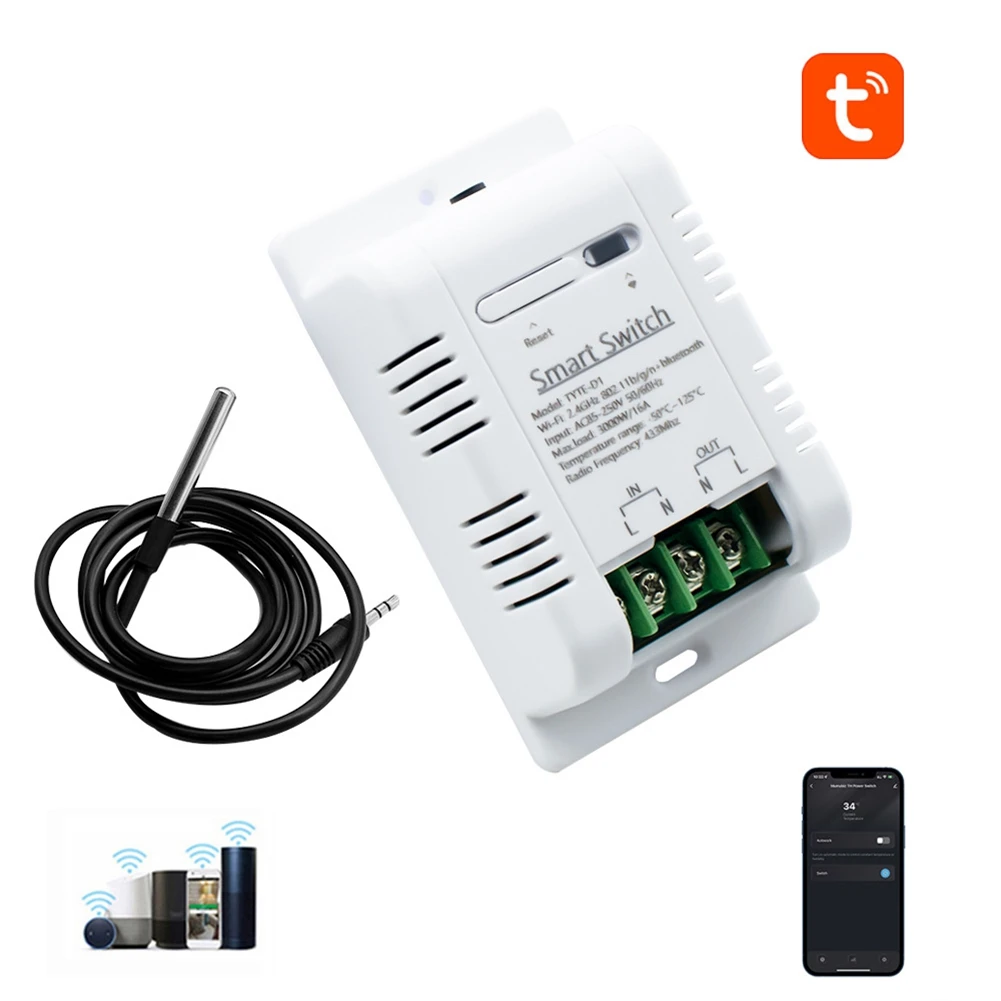 Умный терморегулятор Tuya 16 А 3000 Вт с мониторингом энергопотребления