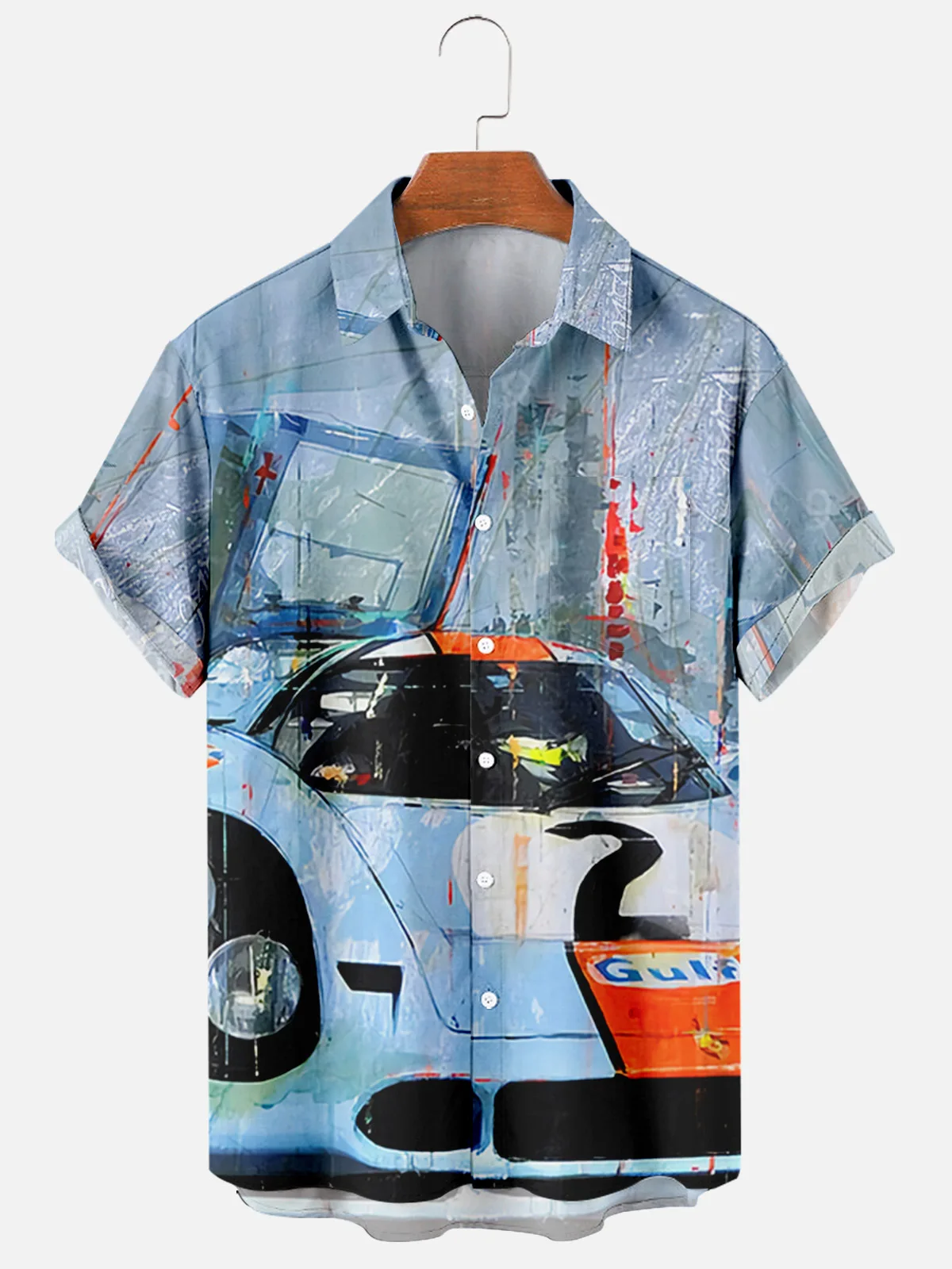 

2022 New Cross 4 Car Elements 3D Digital Printing Trend Loose Short Sleeve Shirt Men's Top