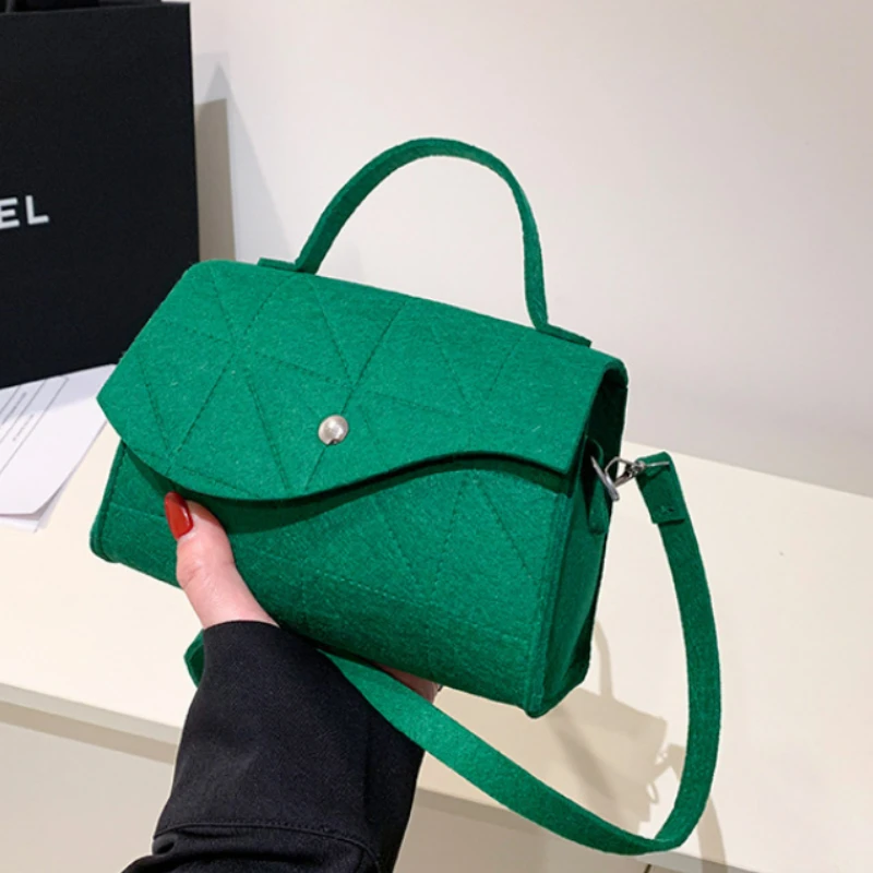 

Simple Solid Color Felt Small Square Bag Korean Version of The Trend Bag Female Bags Handbag Texture Ladies Shoulder Bag Fashion