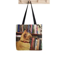 women shopper bag library cats book cat kawaii bag harajuku shopping canvas shopper bag girl handbag tote shoulder lady bag