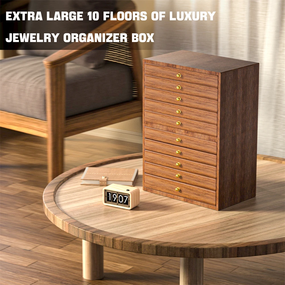 YB 10-слойная деревянная шкатулка для драгоценностей, шкаф для хранения ...
