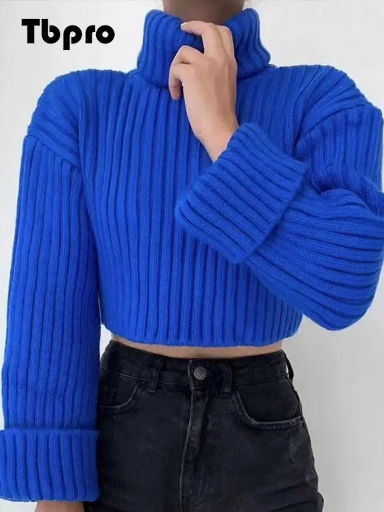 

Women's Turtleneck Thickened Crop Sweaters Female Solid Long Sleeve Knitted Pullover 2022 Winter Ladies Warm Pullover Sweaters