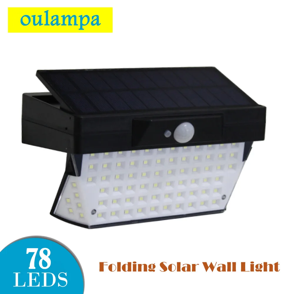 

78 LEDS Solar Light Foldable Outdoor Wall Lamp Waterproof IP65 PIR Motion Sensor 3 Modes Lighting for Garden Courtyard Hotel